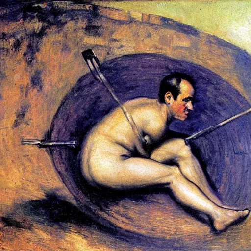 Prompt: a painting of benjamin netanyahu as sisyphus, by franz stuck