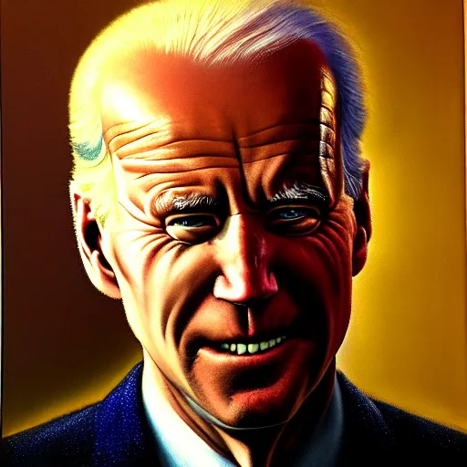 Image similar to epic Joe Biden in pandemonium, demons and souls, portrait, art by Wayne Barlowe, oil on canvas