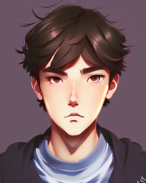 Image similar to teen boy with short hair, dark blonde, bangs, unibrow bushy eyebrows, mischievous grin, portrait shinkai makoto studio ghibli studio key hideaki anno sakimichan stanley artgerm lau rossdraws james jean marc simonetti elegant highly detailed digital painting artstation pixiv