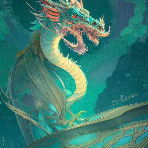 Image similar to a beautiful hyperdetailed character design 4 k wallpaper illustration of cyan dragon victo ngai, from china, style of studio ghibli, makoto shinkai, raphael lacoste, louis comfort tiffany, artgerm, xision, james jean, ross tran, chinese style