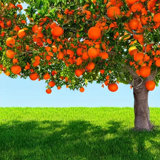 Prompt: orange tree photo background of a suburban back yard, sunlight, highly detailed