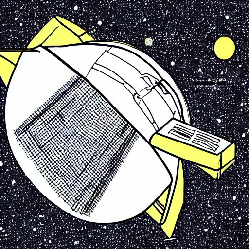 Image similar to an illustration of a satellite with human characteristics and it is sleeping