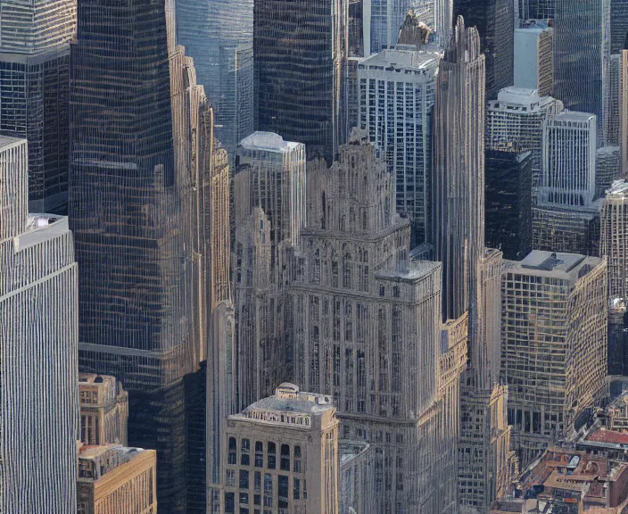 Image similar to 4 k hd, high detail photograph of chicago, shot with sigma f / 4. 2, 2 5 0 mm sharp lens, wide shot, volumetric lighting, high level texture render, unreal engine