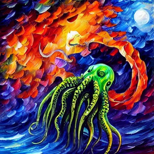 Prompt: “Cthulhu, style of Leonid afremov”