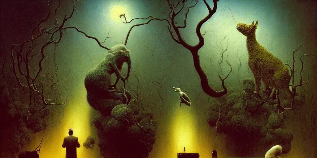 Image similar to imginary animals abstract oil painting by gottfried helnwein pablo amaringo raqib shaw beksinski cinematic sci - fi carl spitzweg
