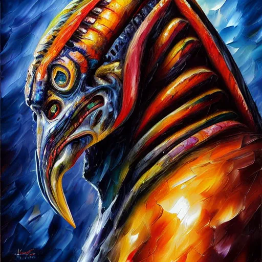 Image similar to portrait painting of The Predator, Yautja, by Leonid Afremov, hyperdetailed!