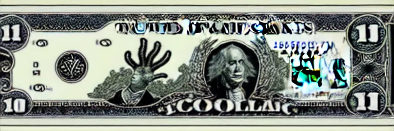 Image similar to lovecraftian dollar bill.