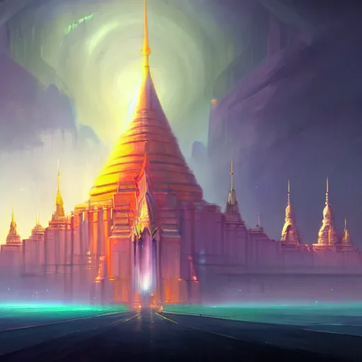 Image similar to grand palace temple for leader of galactic empire by peter mohrbacher, vivid colors, matte painting, 8K, concept art, mystical color scheme, trending on artstation