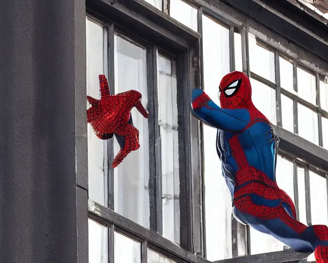 Image similar to photograph of spider - man on a building movie set