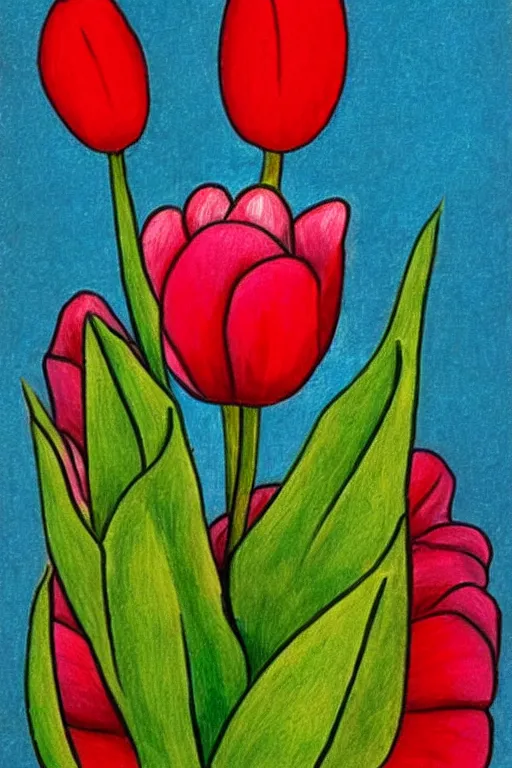 Image similar to a doodle drawing of a tulip in the stale of frida kahlo with the colors of mexico