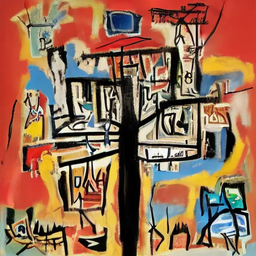 Image similar to basic composition uses the frame of the qabbalistic tree of life, basquiat