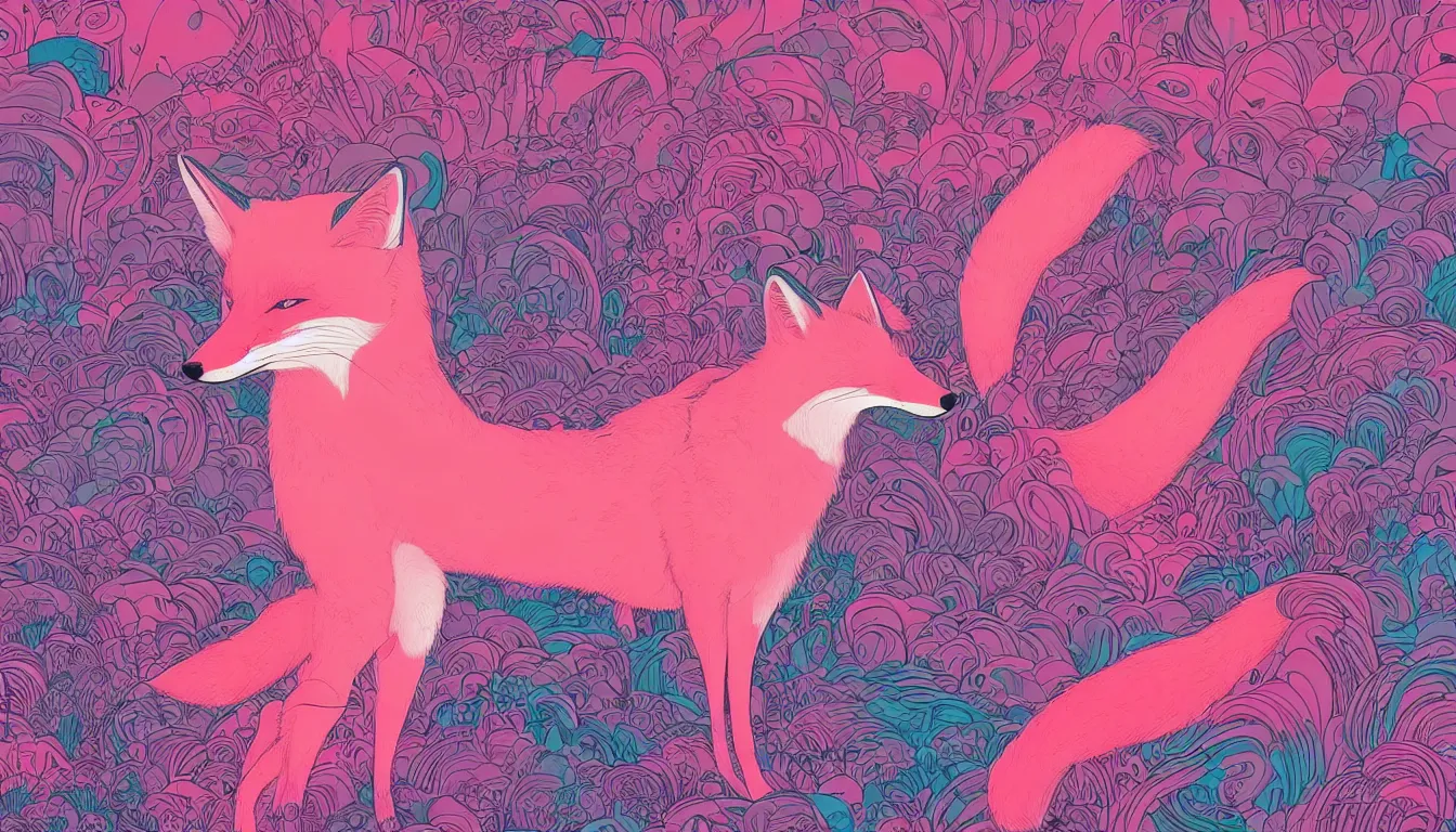 Prompt: pink cool fox by kilian eng, victo ngai, josan gonzalez