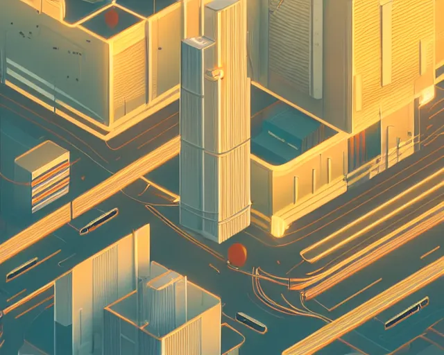 Image similar to tokyo suburb inspired by phillipe stark, art by mike winkelmann, golden hour, illustration, highly detailed, simple, smooth and clean vector curves, no jagged lines, vector art, smooth, artstation