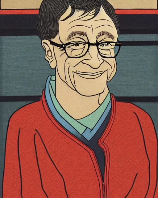 Prompt: a portrait of Bill Gates, highly detailed, in the style of ukiyoe, grotesque caricature