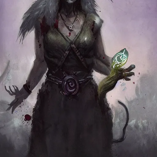 Prompt: A rat priestess with bloody eyes by greg rutkowski in the style of magic the gathering