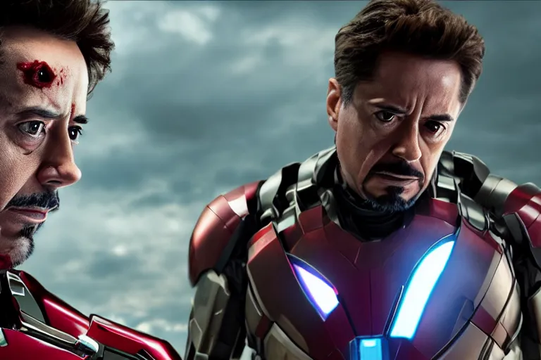 Image similar to film still of zombie Tony Stark in new avengers movie, 4k