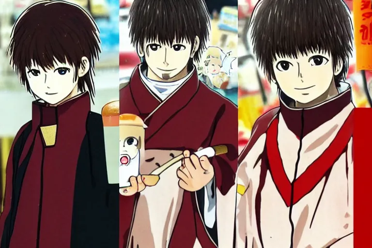 Prompt: sougo okita, brown hair, kewpie mayonnaise, gintama