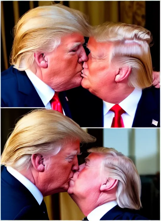 Image similar to beautiful romantic photo of donald trump kissing donald trump. hq