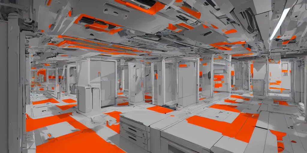 Image similar to parallax datacenter server room white - orange robocowboy in artstation