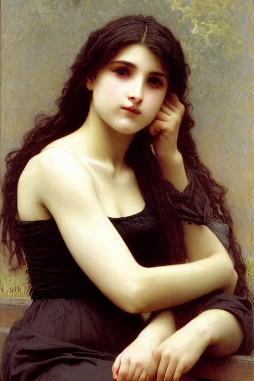 Image similar to teenage emo woman, painting by william adolphe bouguereau