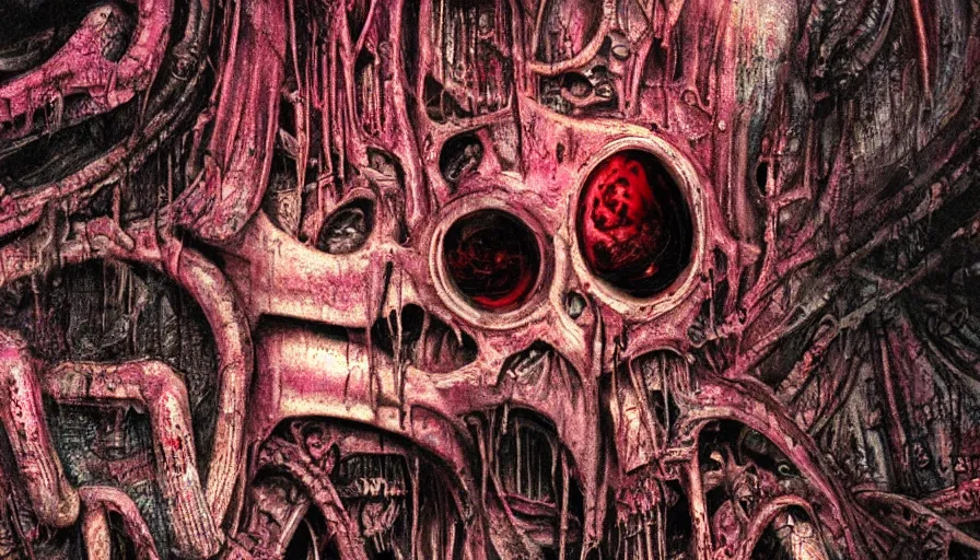 Image similar to h. r. giger, sorrow intense likely, acid bleeding deep colors, sense of decay given, throw into the abyssal despair, various refining techniques, micro macro auto focus, top photography photo art gallery, realistic photo, insane detail