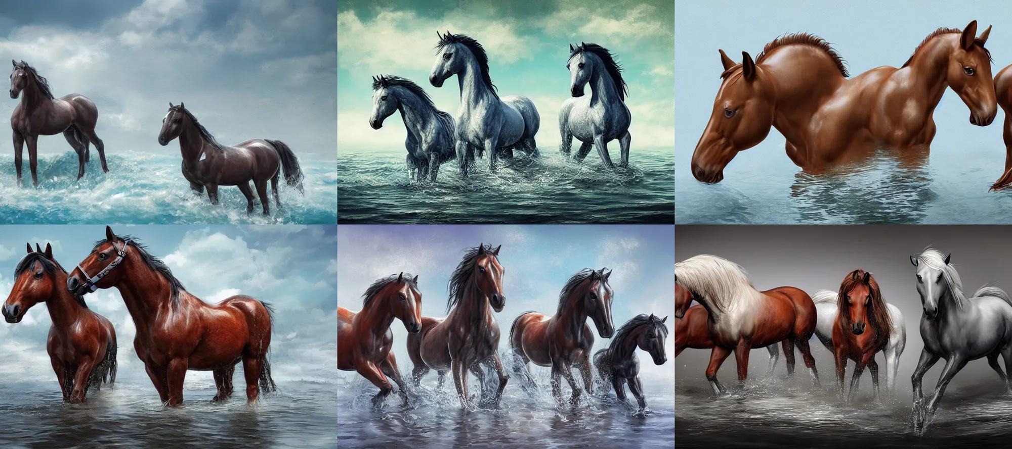 Prompt: horses made out of water, artstation