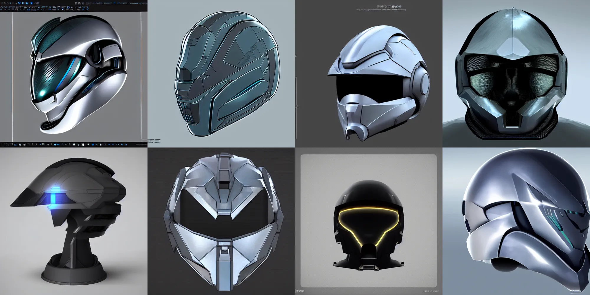 Prompt: hardsurface futuristic helmet design trending on art station 2D digital art inspired by figther planes and Halo