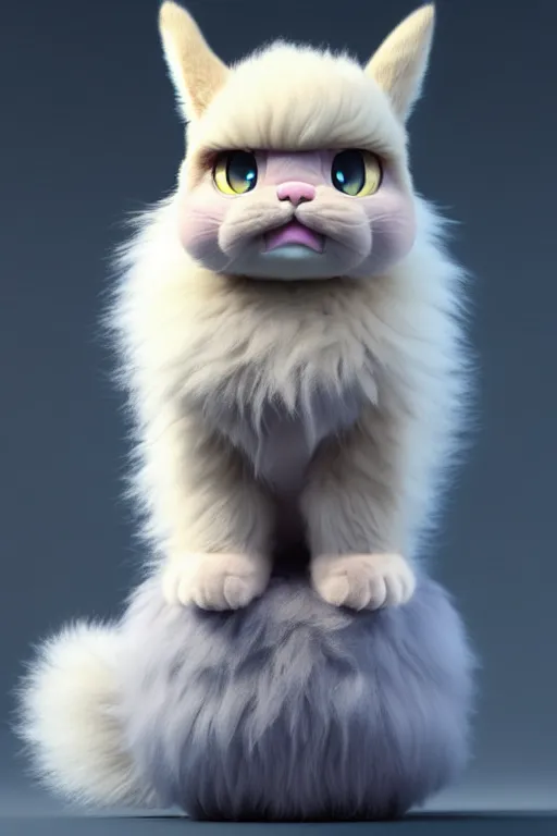 Image similar to high quality 3 d render hyperrealist very cute multipastel fluffy! grumpy chimera! cat hybrid with detailed fluffy wings!!, vray smooth, in the style of detective pikachu, hannah yata charlie immer, dramatic blue light, low angle, uhd 8 k, sharp focus