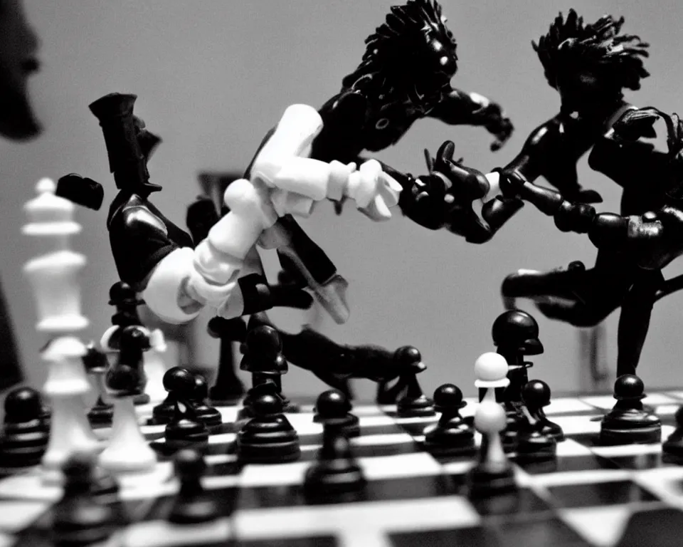 an 8 0 s action film still of a humanoid black chess, Stable Diffusion