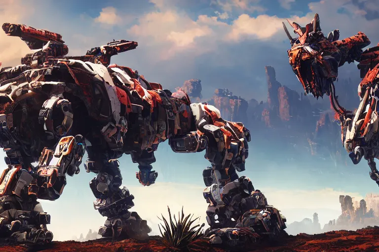 Image similar to scrapper machine mecha animal beast robot of horizon forbidden west horizon zero dawn bioluminiscence global illumination ray tracing hdr fanart arstation by sung choi and eric pfeiffer and gabriel garza and casper konefal