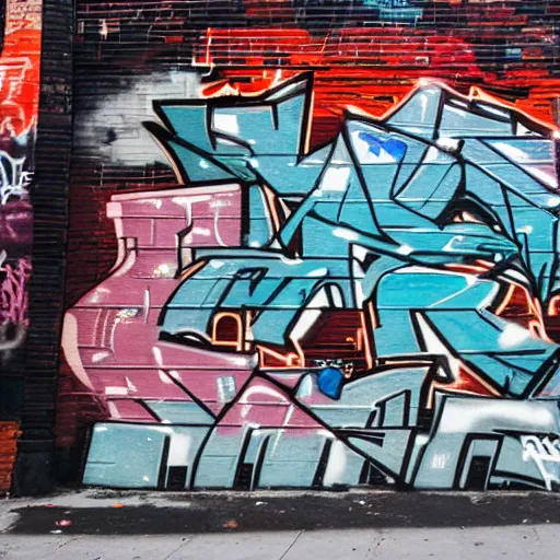 Prompt: rothkto made graffitti in new york, morning light, dark alley