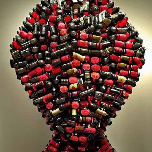 Image similar to natalie portman sculpture made out of wine bottles