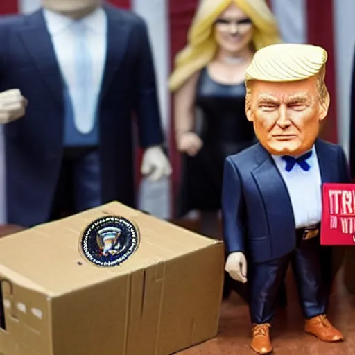 Image similar to fbi agents opening boxes of donald trump bobble heads