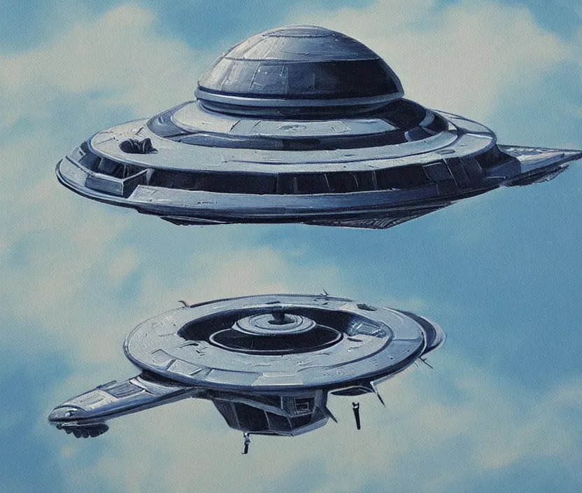 Prompt: a very detailed painting of a spaceship, ufo, very small brushstrokes, the background is white, 4 k,