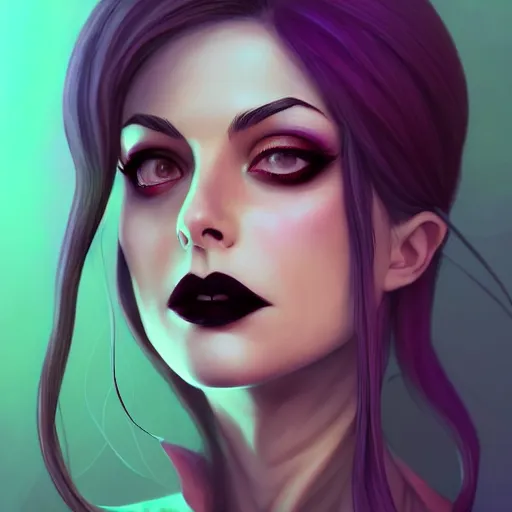 Prompt: a portrait of a beautiful willa holland as a goth, art by lois van baarle and loish and ross tran and rossdraws and sam yang and samdoesarts and artgerm, digital art, highly detailed, intricate, sharp focus, trending on artstation hq, deviantart, unreal engine 5, 4 k uhd image