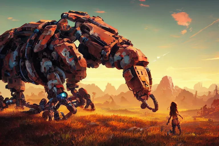 Image similar to shell - walker machine mecanical creature robot of horizon forbidden west horizon zero dawn radiating a glowing aura global illumination ray tracing hdr fanart arstation by ian pesty and alena aenami artworks in 4 k