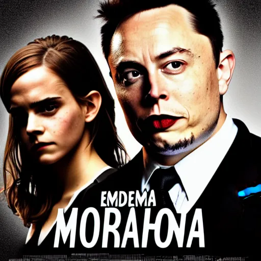 Image similar to horror movie poster featuring Emma watson and Morbidly obese Elon Musk 8k