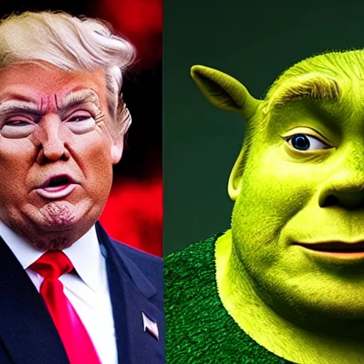 Image similar to Donald Trump playing Shrek in the live action adaptation (2041)