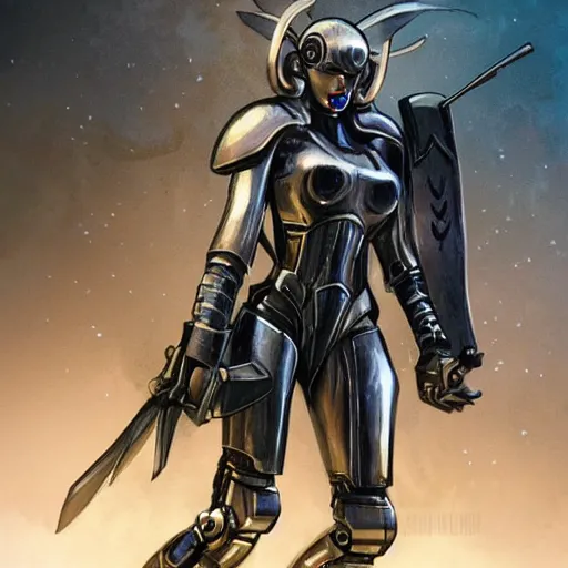 Image similar to valkyrie, robot, beautiful, science fiction, d & d, concept art, sharp focus, illustration, character art,