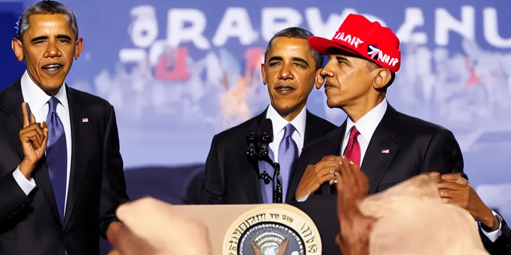 Image similar to obama, trump hat