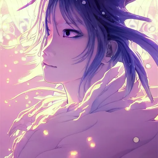 Image similar to god covered in bleach, with rhinestone eyes, covered in paralytic dreams, future pixels, illustration trending on artstation, anime. by hayao miyazaki and rossdraws and artgerm and greg rutkowski and alphonse mucha and studio ghibli and ilya kuvshinov. high quality, stunning, intricate detailed environment. 8 k