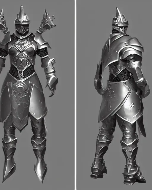 Image similar to fantasy warrior in simple armor, silver with gold trim, extremely clean, uncluttered, few thousand polygons, trending on artstation,