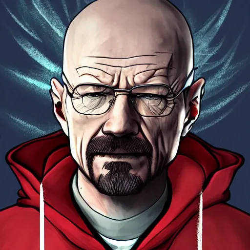 Image similar to walter white in the style of devil may cry 5