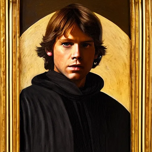 Image similar to a portrait painting of luke from star wars in a renaissance style hanging in the louvre