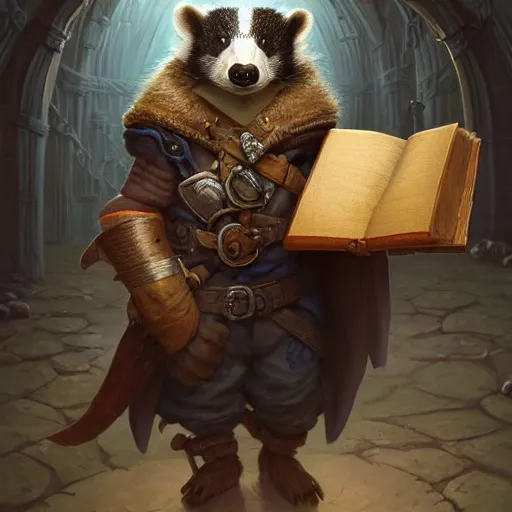 Prompt: a detailed portrait of a badger wizard holding an ancient book, by justin gerard and greg rutkowski, digital art, realistic painting, dnd, dungeons & dragons, character design, trending on artstation