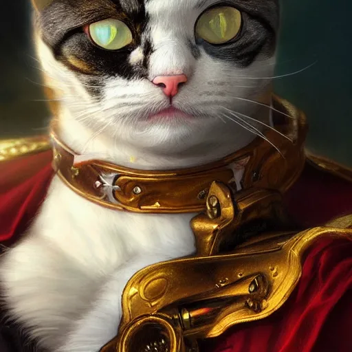 Image similar to Portrait of a Cat as a Pirate, photo, highly detailed oil painting, photorealistic, highly detailed, digital painting, artstation, concept art, smooth, sharp focus, illustration, art by artgerm and greg rutkowski and alphonse mucha