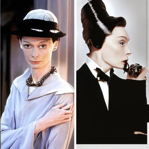 Image similar to tilda swinton as audrey hepburn, in my fair lady