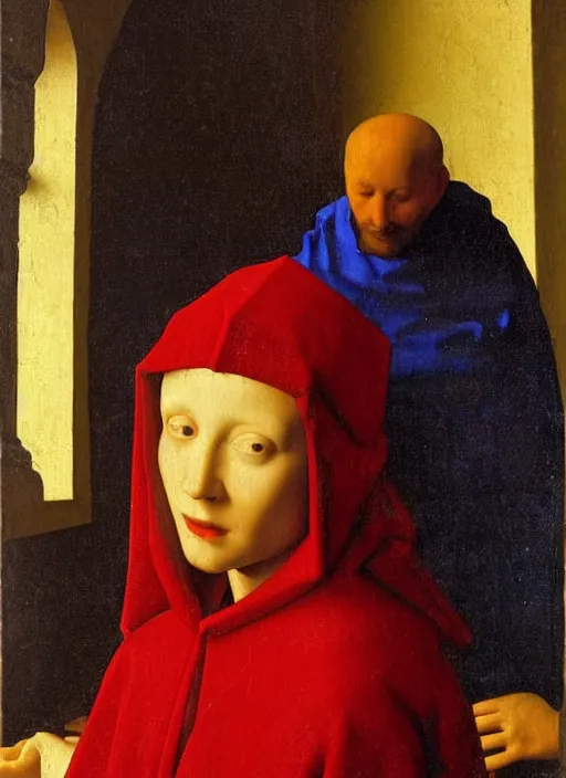 Image similar to red candle, medieval painting by jan van eyck, johannes vermeer, florence