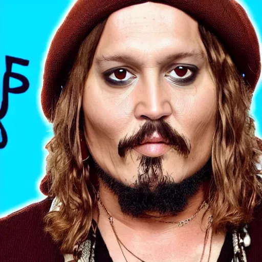 Image similar to Chubby Johnny Depp as Jesus Christ wearing a brown beanie as a YouTuber doing a Livestream