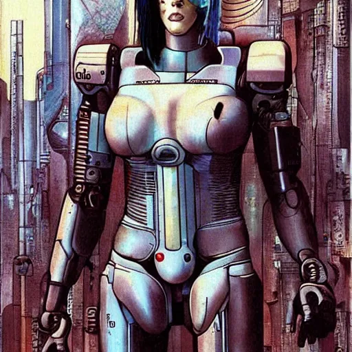 Prompt: Cyborg from Ghost in the shell by Enki bilal and Salvador Dali, cyberpunk, impressive perspective, aesthetic, masterpiece